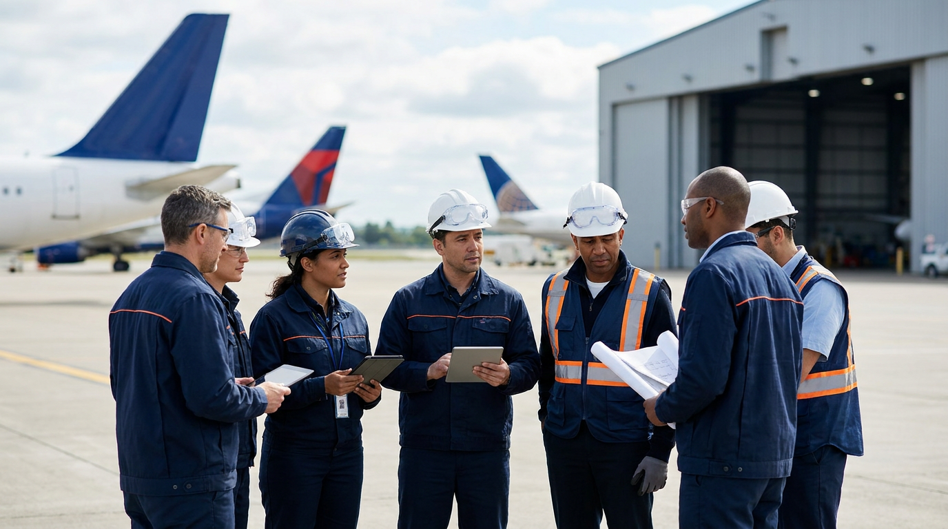 AeroInsight aviation professionals working together on an airport apron