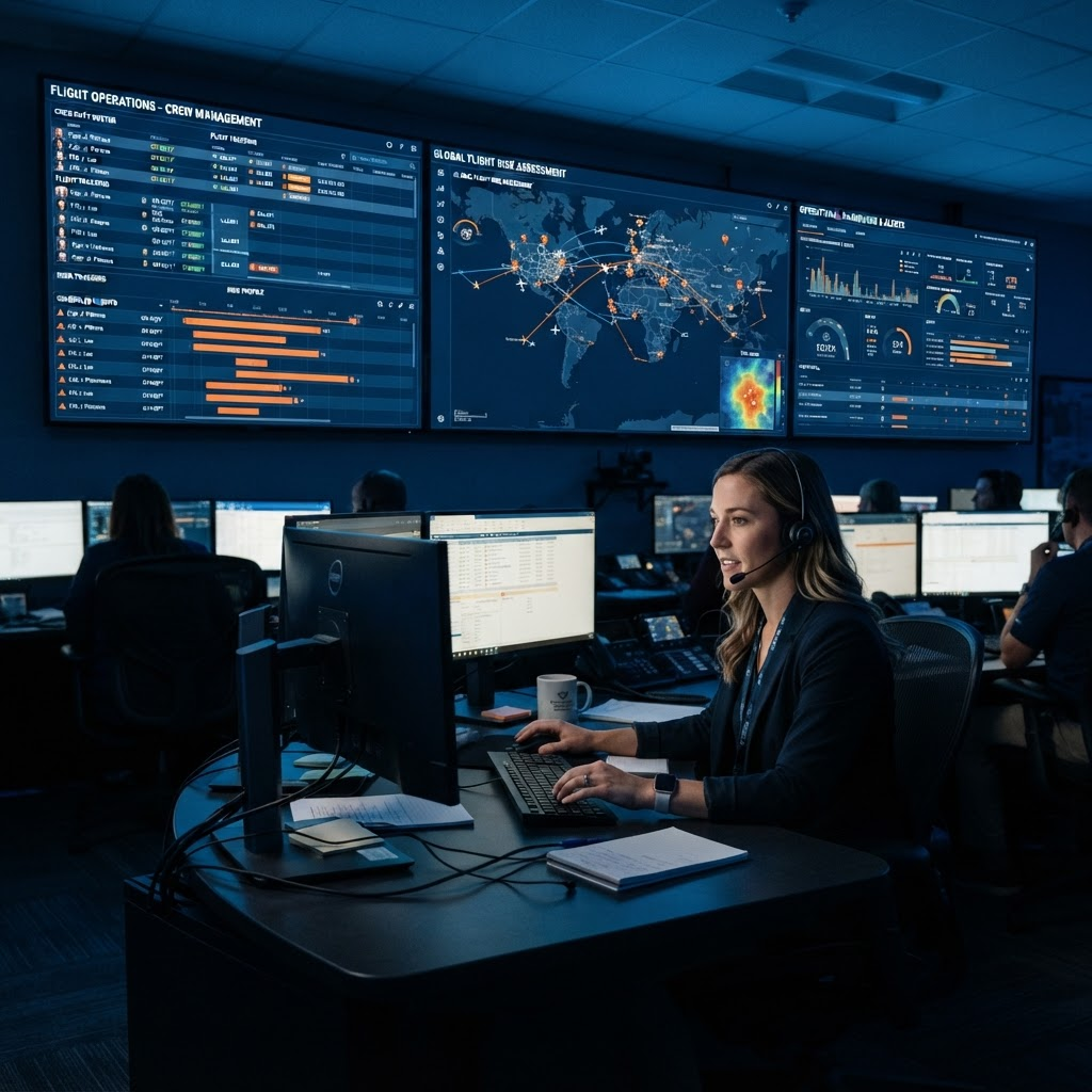 Operations team reviewing safety, fleet, and crew management dashboards
